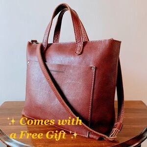 Portland Leather Goods NUTMEG Medium Crossbody Zippered Tote w/ Free PLG Gift ✨